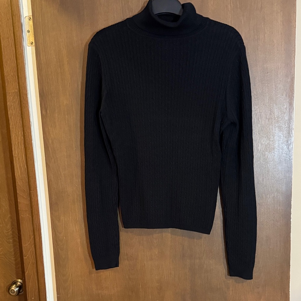 Peck & Peck Black Ribbed Turtleneck Size Large